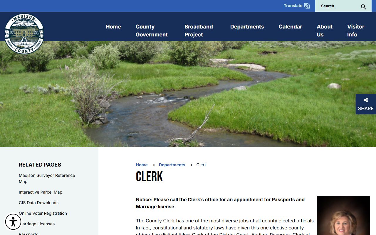 Madison County Clerk and Clerk of the District Court page