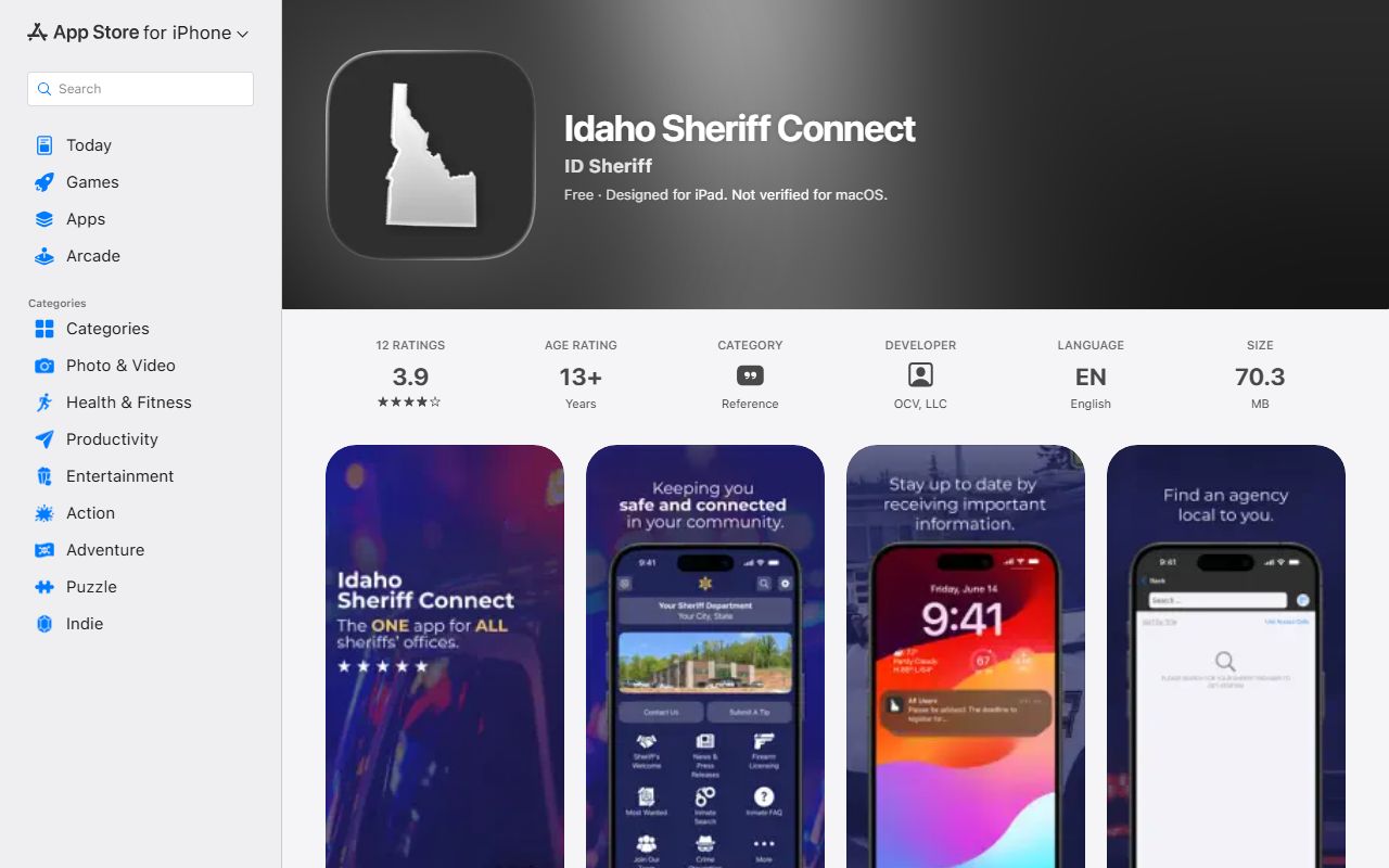 Madison County arrest records Idaho Sheriff Connect app listing