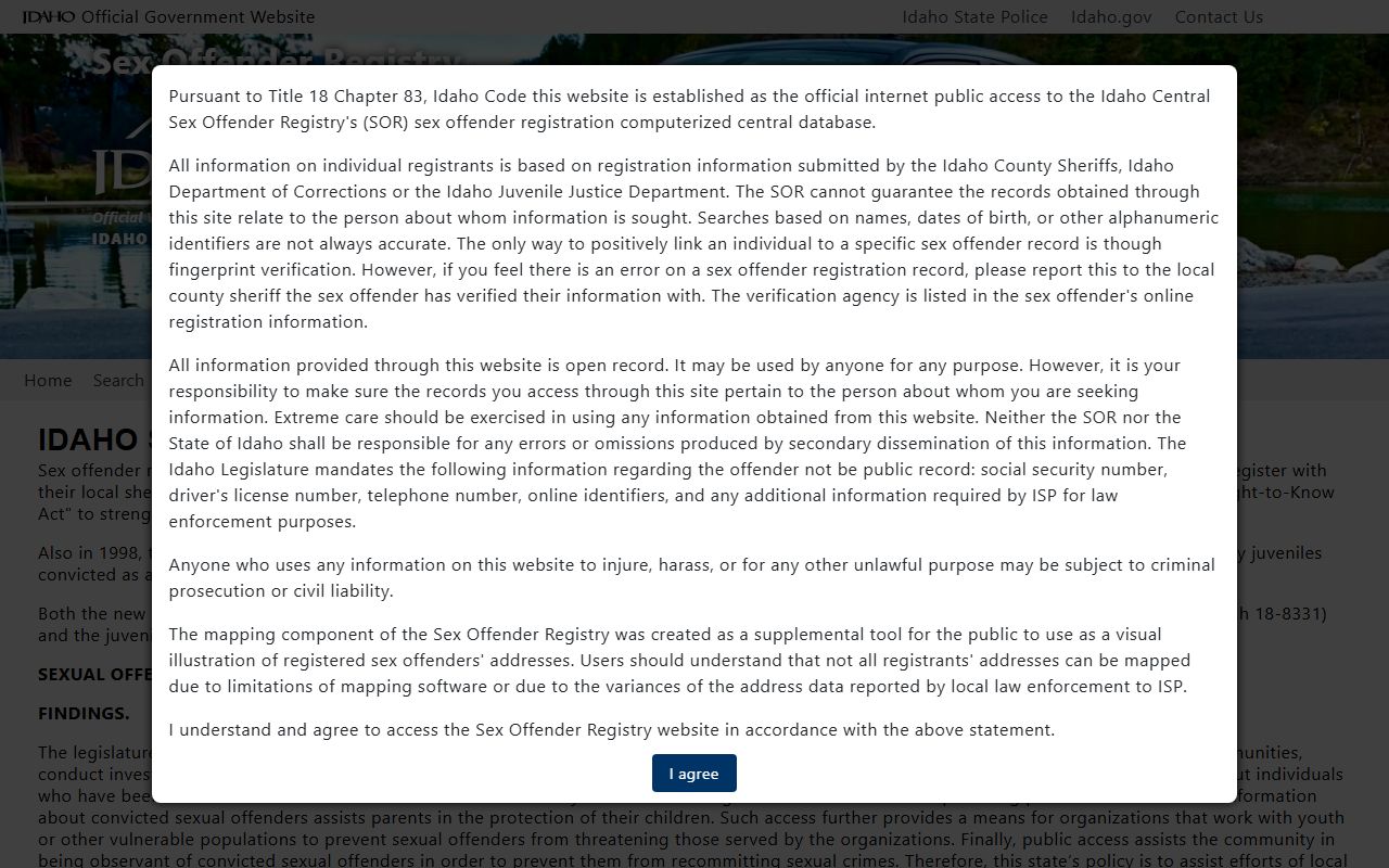 Madison County arrest records and court charges Idaho State Police registry