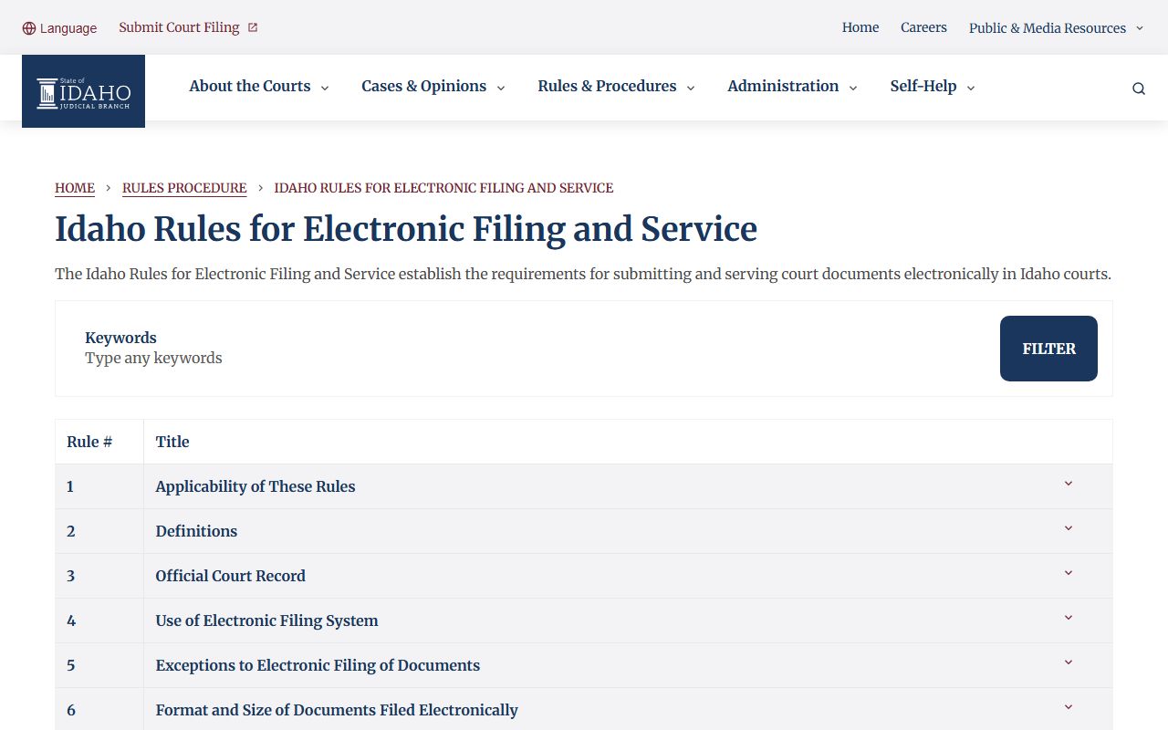 Madison County court records Idaho electronic filing rules
