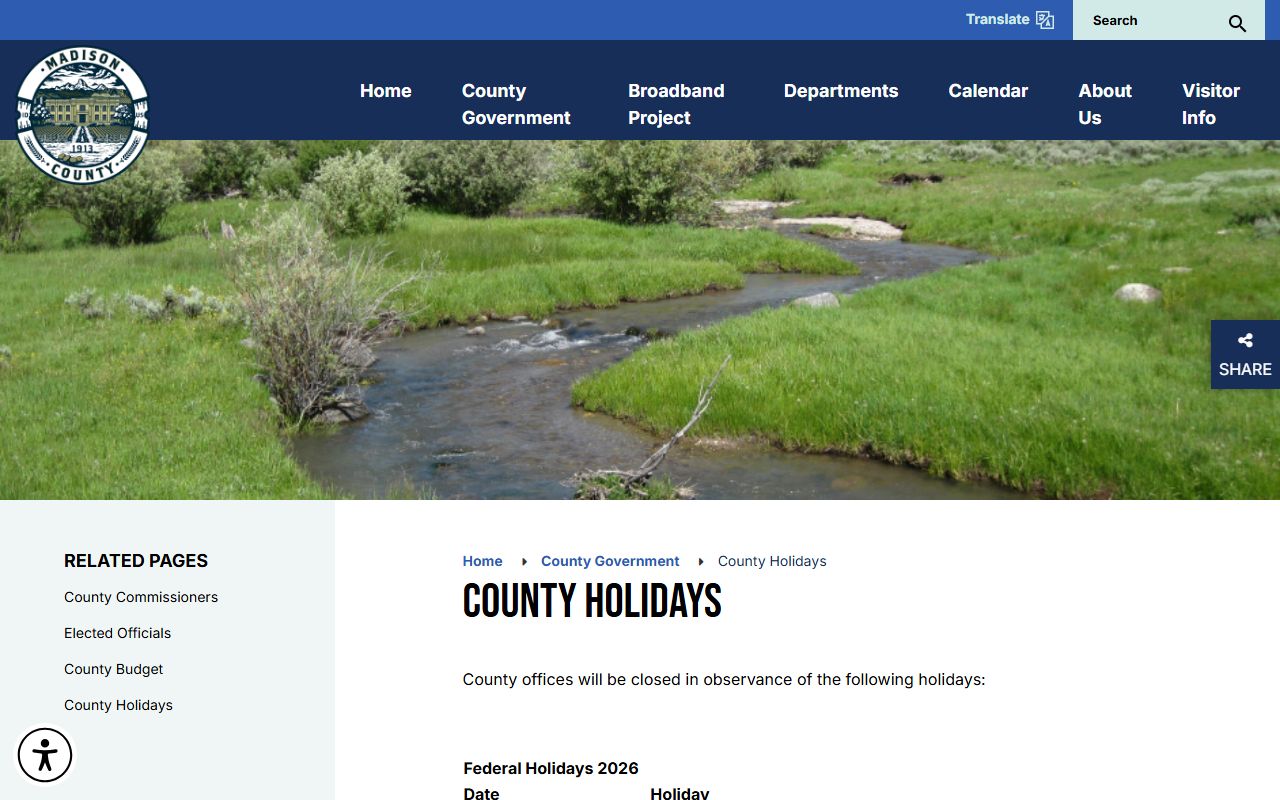 Madison County court records holiday schedule for courthouse visits