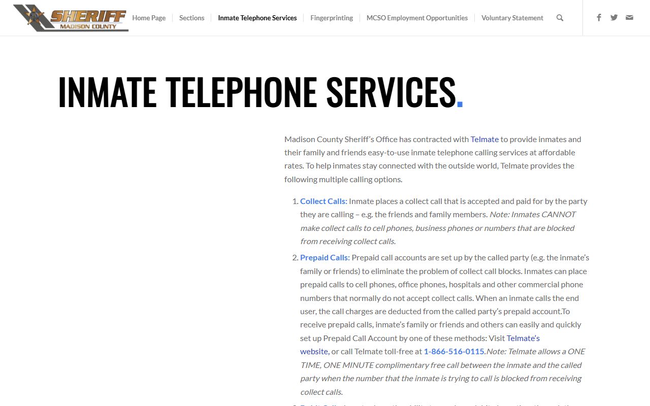 Madison County inmate records telephone services and commissary money