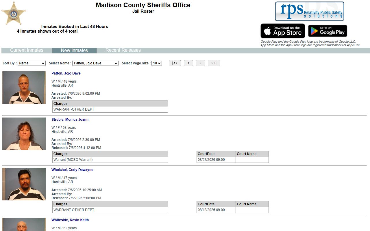 Madison County inmate records new inmates roster fields