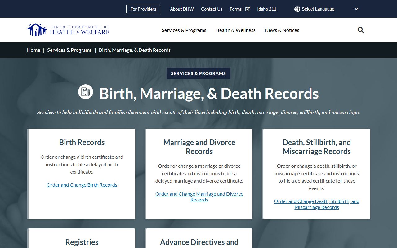 Madison County marriage records Idaho vital records page