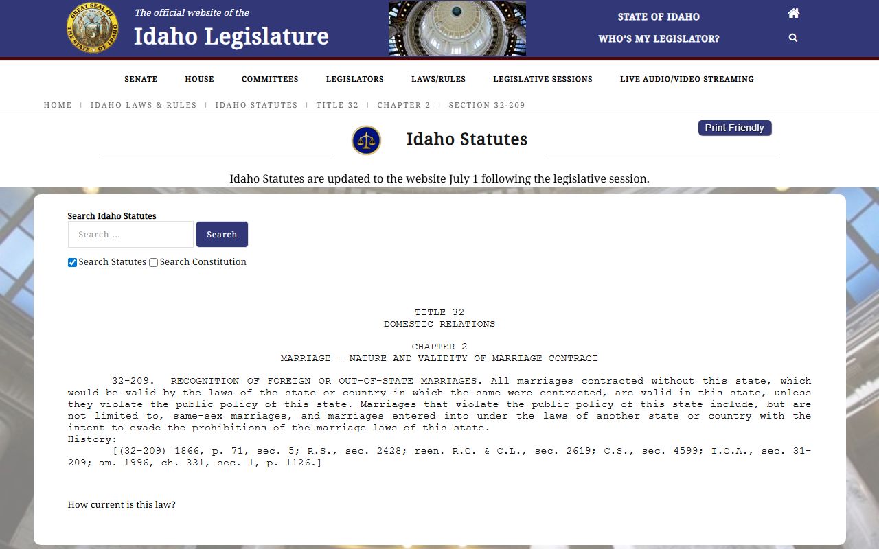 Madison County marriage records Idaho marriage license statute
