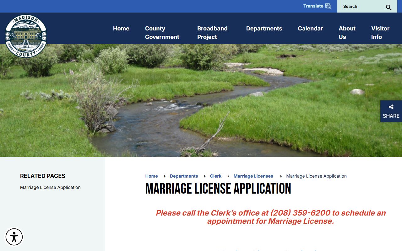 Madison County marriage records application page