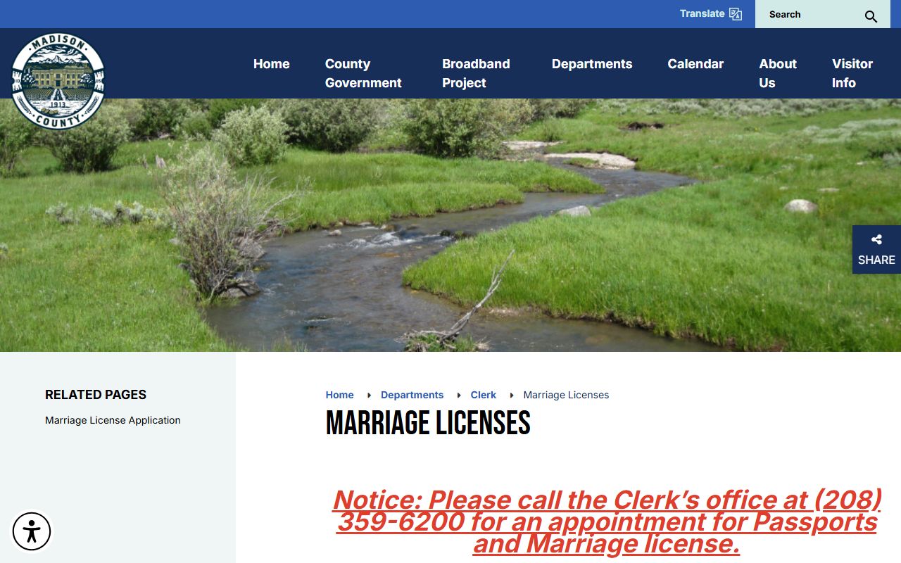 Madison County marriage records license page