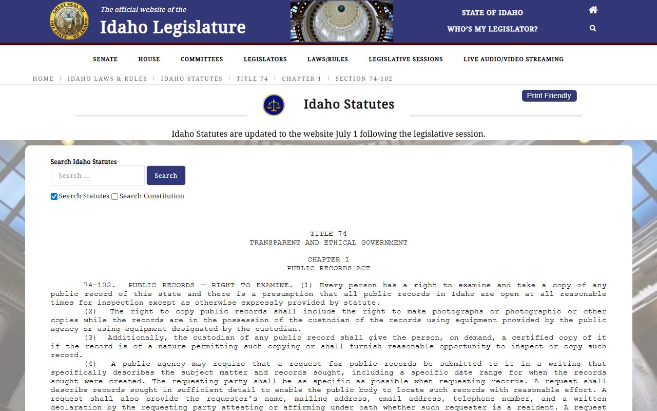 Madison County probate records Idaho public access statute