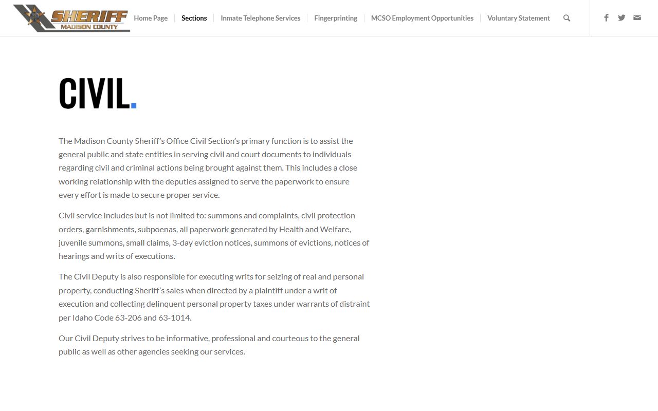 Madison County warrant records sheriff civil process information